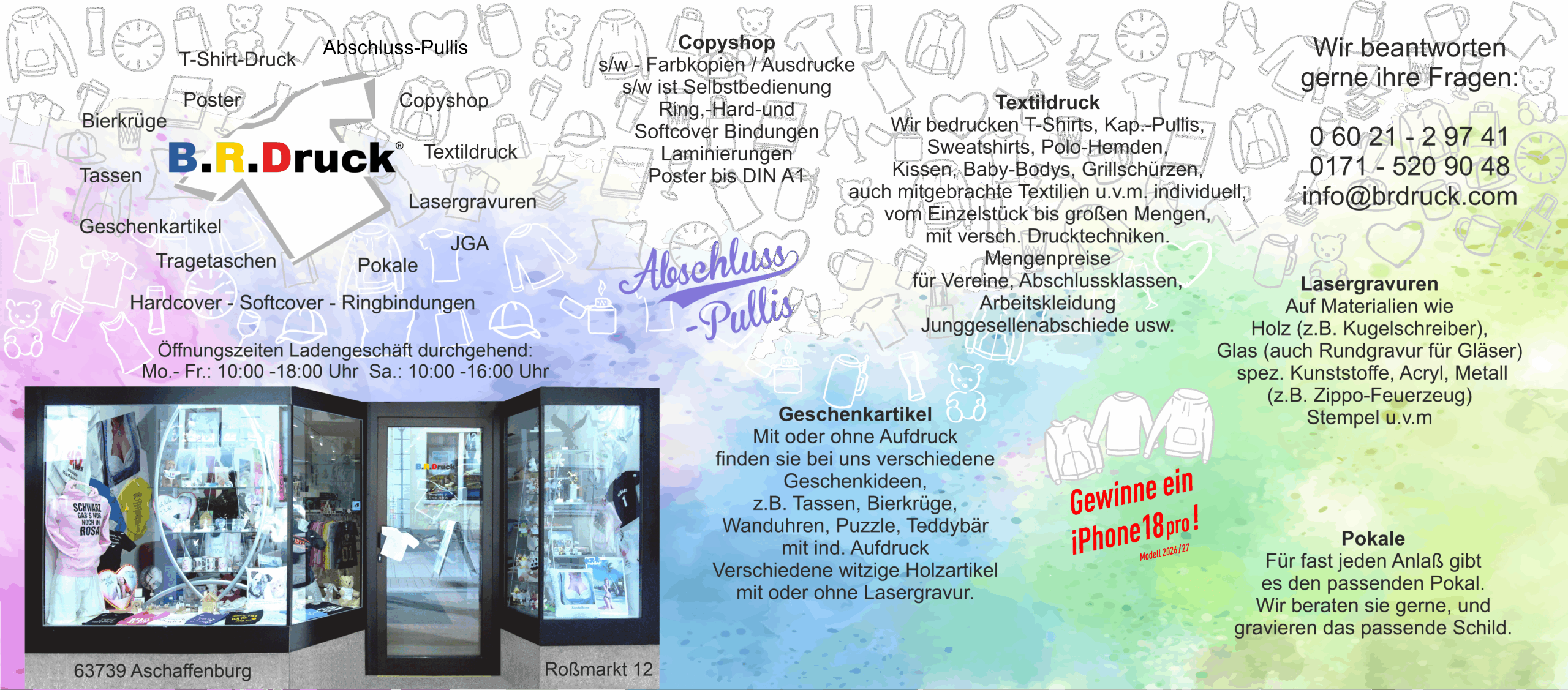 B.R.Druck Textildruck T-Shirt-Druck Abschlusspullis Lasergravuren Copy-Shop