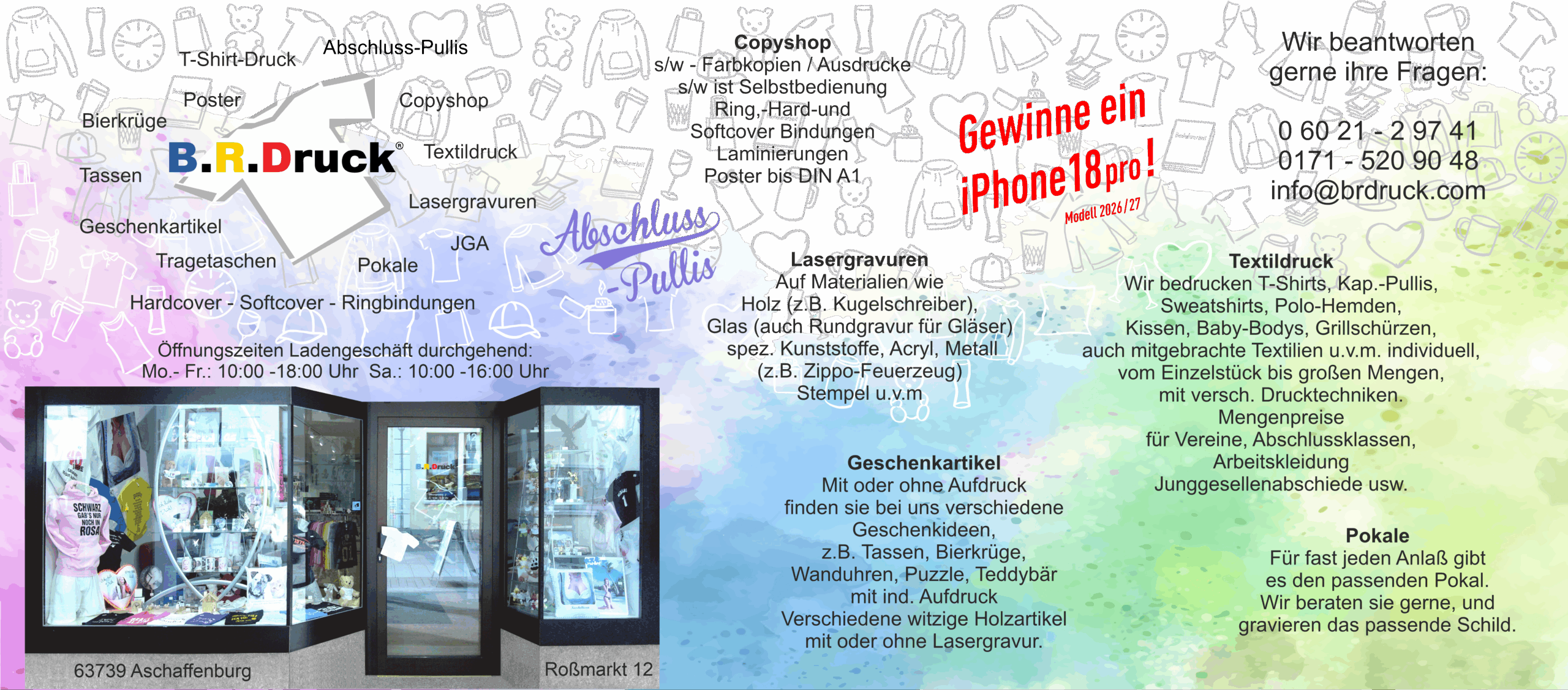 B.R.Druck Textildruck T-Shirt-Druck Abschlusspullis Lasergravuren Copy-Shop